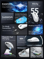 Attack shark X6 Bluetooth Mouse,PAW3395,2.4 Tri-Mode Connection, RGB Touch Magnetic Charging Base, Macro Gaming Mouse