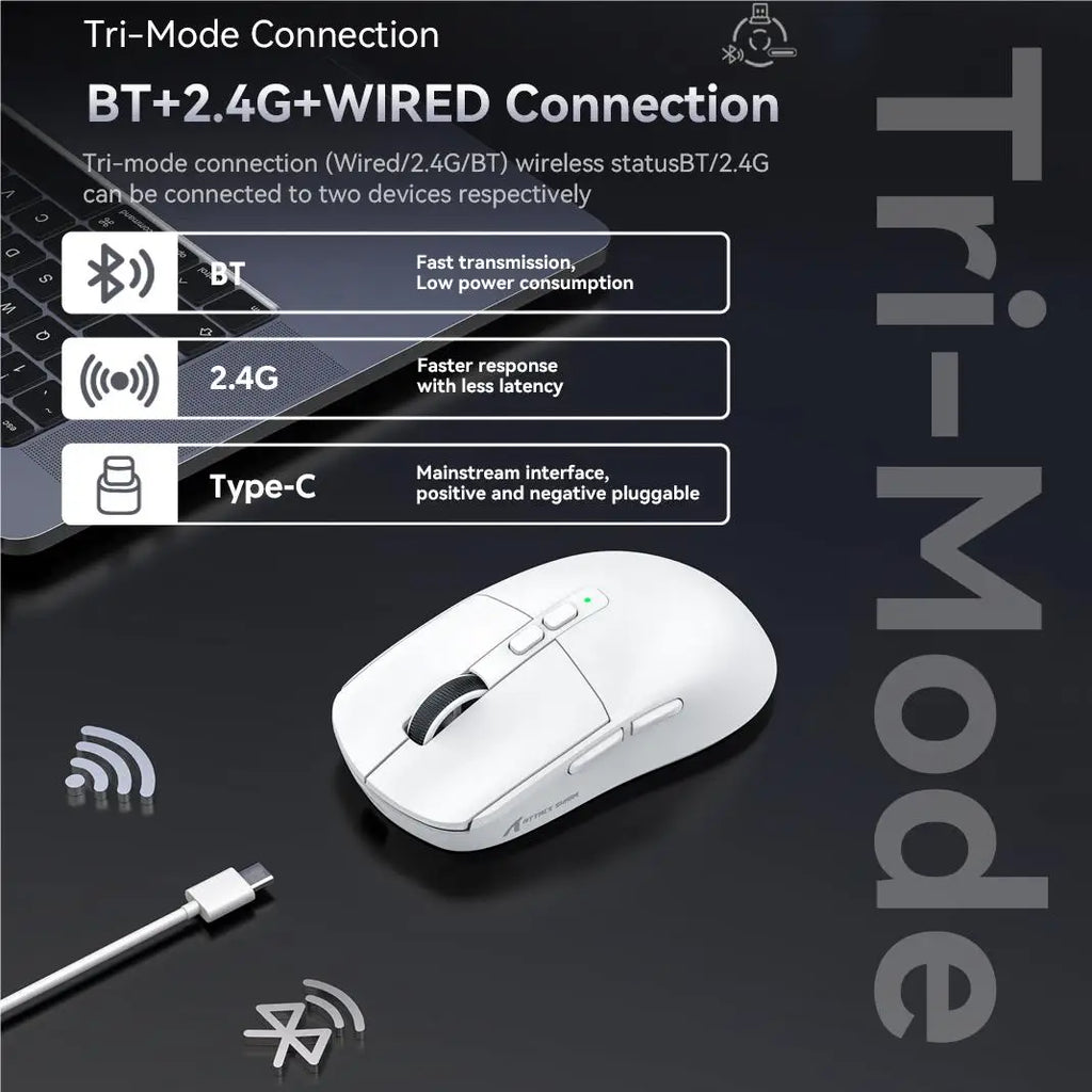 Attack shark X6 Bluetooth Mouse,PAW3395,2.4 Tri-Mode Connection, RGB Touch Magnetic Charging Base, Macro Gaming Mouse